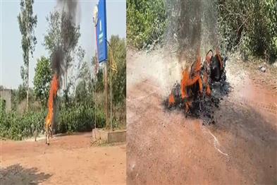 Khabar East:Bike-bursts-into-flames-at-fuel-station-accident-occurs-immediately-after-filling-petrol