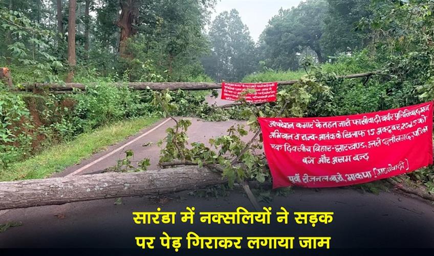 Khabar East:Naxalites-blocked-the-road-in-Saranda-by-felling-a-tree