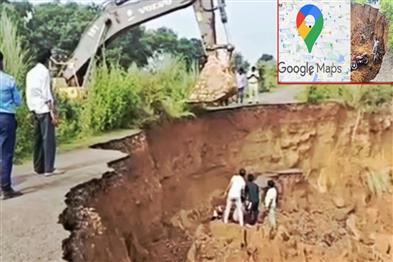 Khabar East:Relying-on-Google-Maps-while-riding-a-bike-proved-costly-a-young-man-fell-into-a-pothole-along-with-his-bike